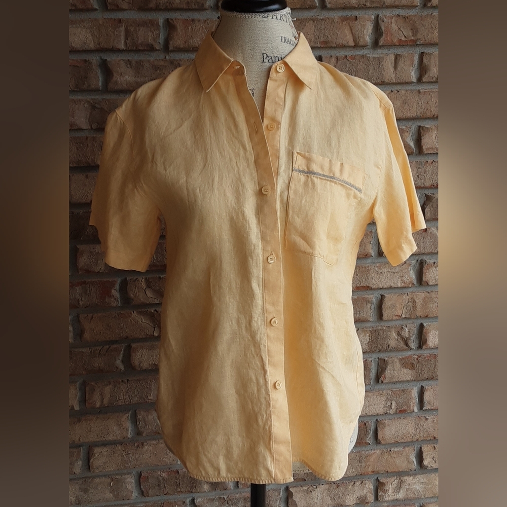 Lafayette 148 New York 100% Linen Light Yellow Button Down Shirt. - Picture 1 of 6